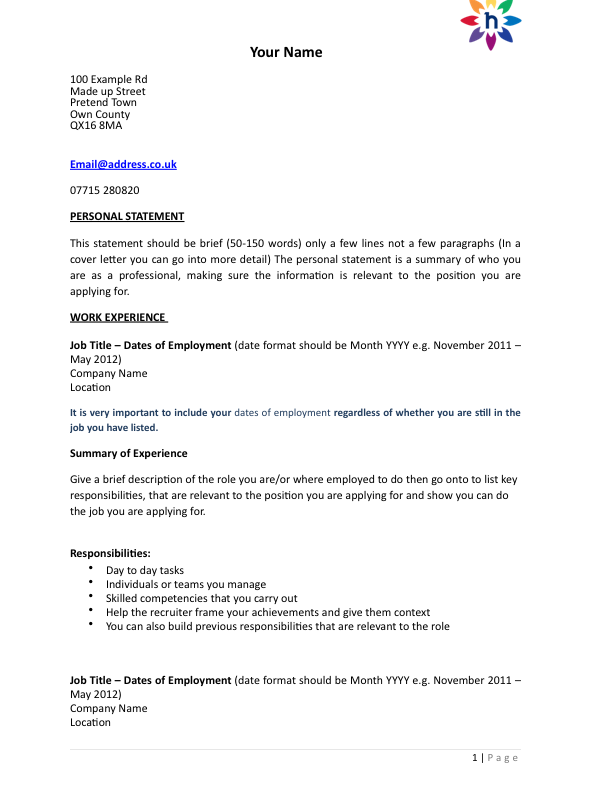 Cv And Cover Letter Templates Free With Horticruitment Horticultural Jobs